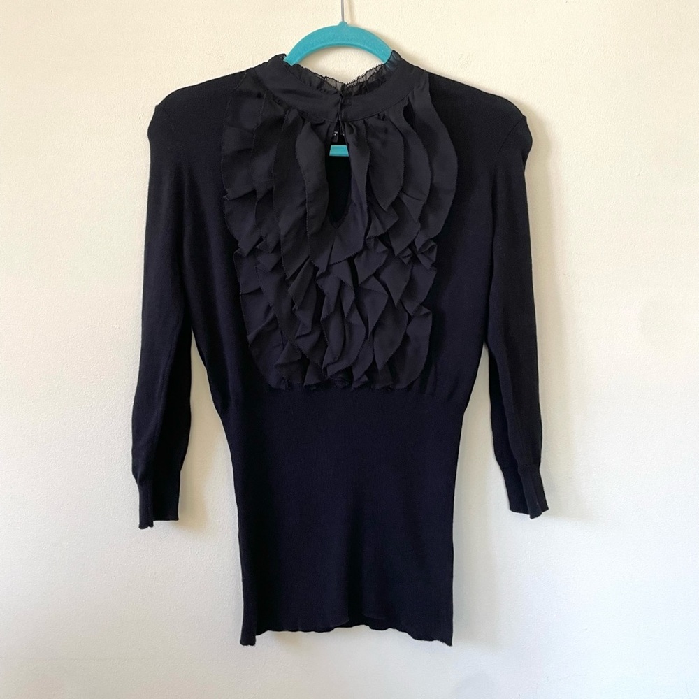 Tracy M Y2K Black Victorian Gothic Ruffle Sweater Top Size Medium